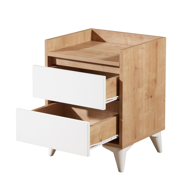 Tuvalle Mesilla de Noche 041 Roble Zafiro y Blanco Dormitorio 45x59x40cm Fabricada en Tablero de Partículas Recubierto de Melamina